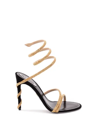 René Caovilla Crystal-embellished Stiletto Sandals With Spiraled Strap In Neutral