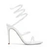 René Caovilla Ivory Leather Sandals With Striking Crystal-embellished Ankle Strap In White