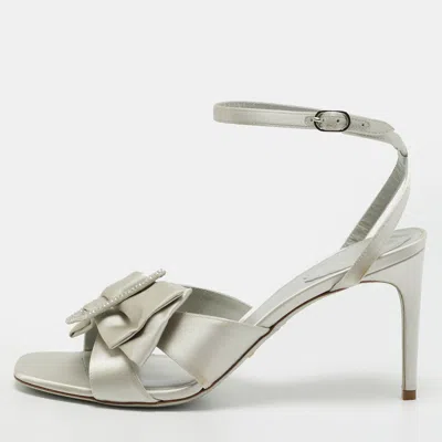 Pre-owned René Caovilla Sara 80 Size 40 Grey Satin Slingback Sandals In Gray