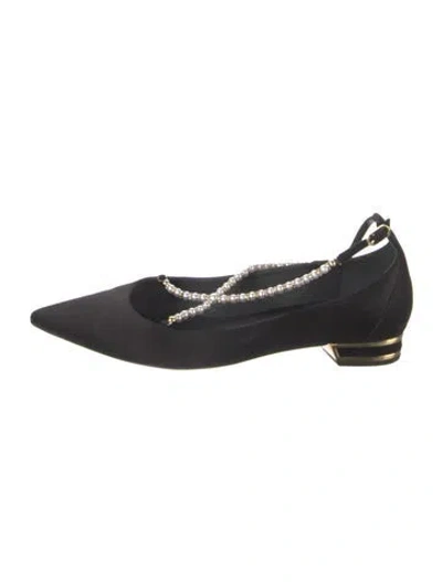 Pre-owned René Caovilla Satin Ballet Flats In Black