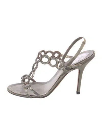 Pre-owned René Caovilla Satin Beaded Accents Sandals In Grey