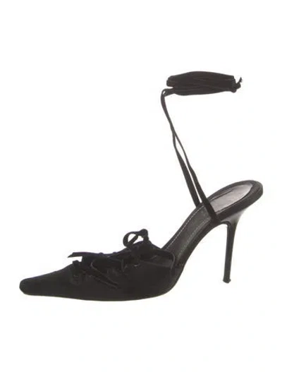 Pre-owned René Caovilla Satin Bow Accents Pumps In Black