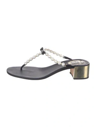 Pre-owned René Caovilla Satin Bow Accents Slides In Black