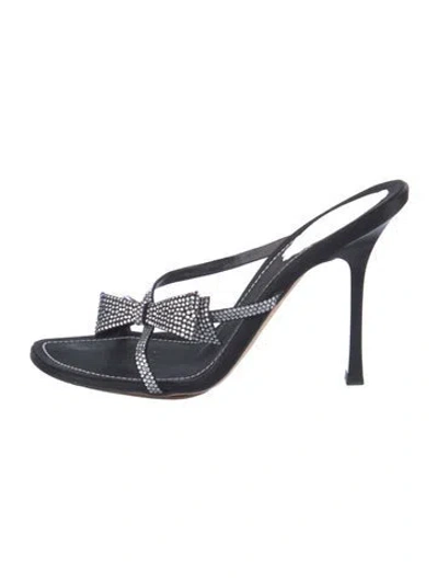 Pre-owned René Caovilla Satin Bow Accents Slides In Blue