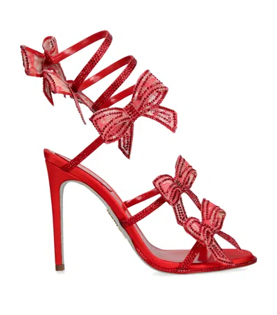 René Caovilla Satin Bow-embellished Sandals 105 In Red