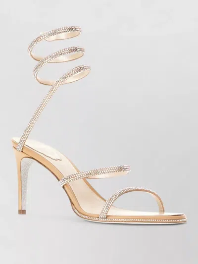 René Caovilla Satin Cleo Sandals Ankle Strap Spiral In Orange
