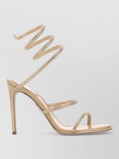 René Caovilla Satin Cleo Sandals Embellished Spiral Straps In Gold