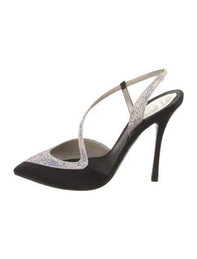 Pre-owned René Caovilla Satin Colorblock Pattern Slingback Pumps In Black