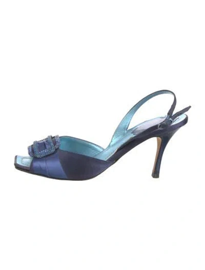 Pre-owned René Caovilla Satin Colorblock Pattern Slingback Sandals In Blue