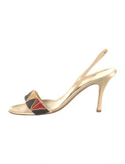 Pre-owned René Caovilla Satin Colorblock Pattern Slingback Sandals In Multi