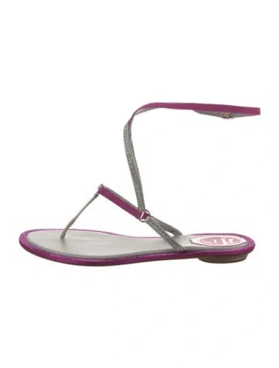 Pre-owned René Caovilla Satin Colorblock Pattern T-strap Sandals In Purple