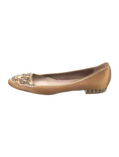 Pre-owned René Caovilla Satin Crystal Embellishments Ballet Flats In Gold