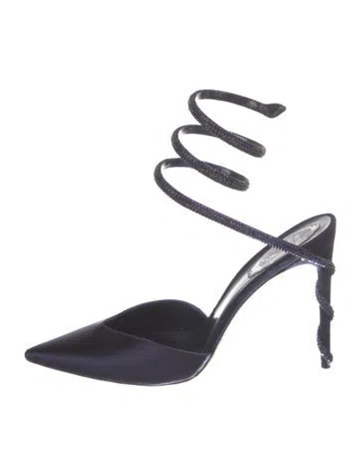 Pre-owned René Caovilla Satin Crystal Embellishments D'orsay Pumps In Blue