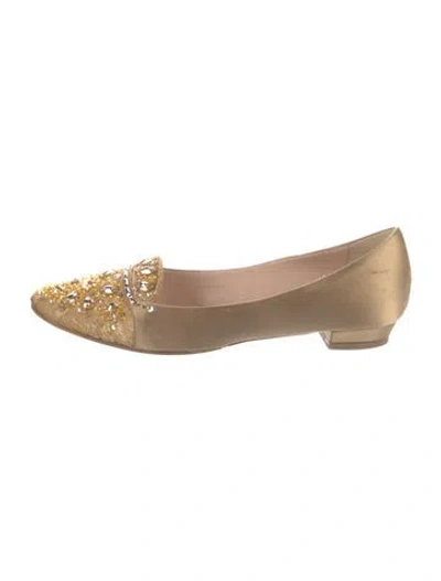 Pre-owned René Caovilla Satin Crystal Embellishments Flats In Neutral