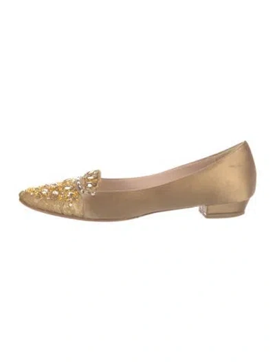 Pre-owned René Caovilla Satin Crystal Embellishments Flats In Yellow
