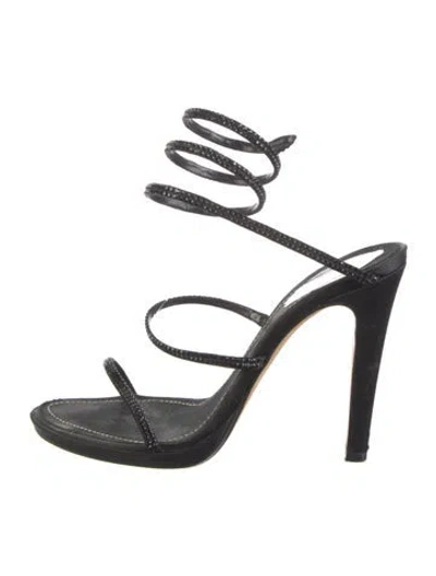 Pre-owned René Caovilla Satin Crystal Embellishments Gladiator Sandals In Black