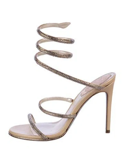Pre-owned René Caovilla Satin Crystal Embellishments Gladiator Sandals In Gold