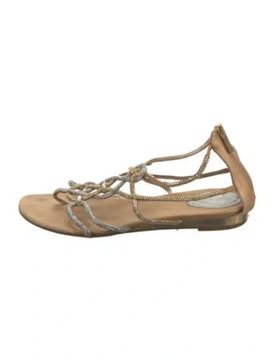 Pre-owned René Caovilla Satin Crystal Embellishments Gladiator Sandals In Gray