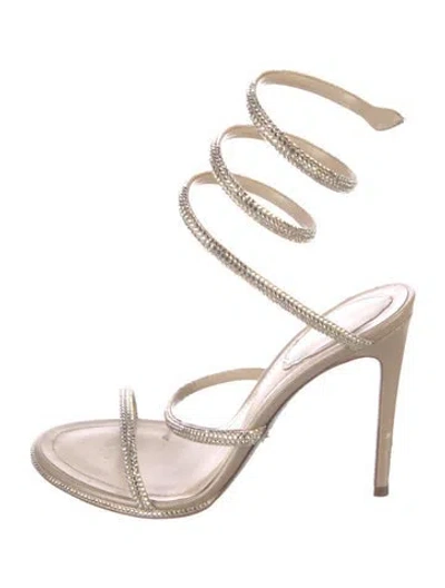 Pre-owned René Caovilla Satin Crystal Embellishments Gladiator Sandals In Neutral