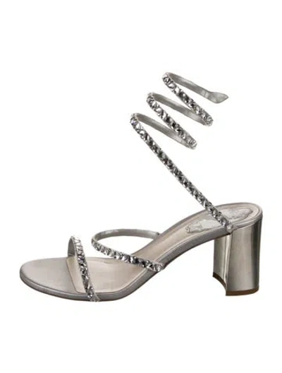 Pre-owned René Caovilla Satin Crystal Embellishments Gladiator Sandals In Silver