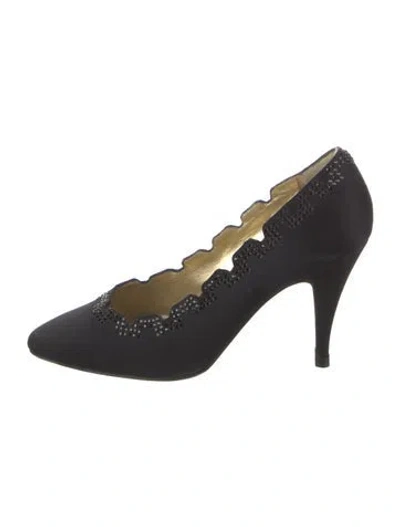 Pre-owned René Caovilla Satin Crystal Embellishments Pumps In Black