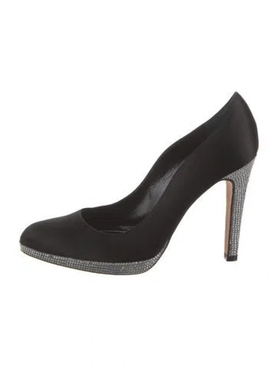 Pre-owned René Caovilla Satin Crystal Embellishments Pumps In Black