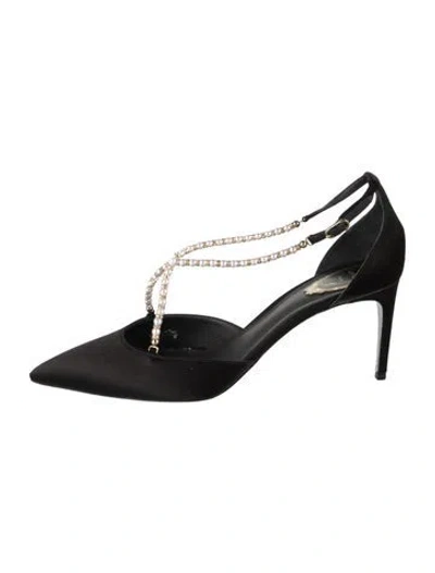Pre-owned René Caovilla Satin Crystal Embellishments Pumps In Black