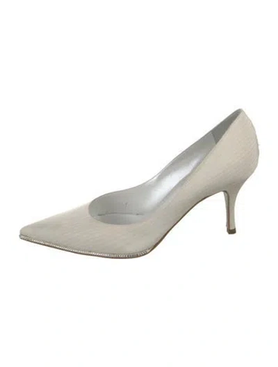 Pre-owned René Caovilla Satin Crystal Embellishments Pumps In Gray