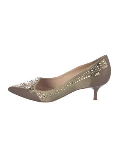 Pre-owned René Caovilla Satin Crystal Embellishments Pumps In Green
