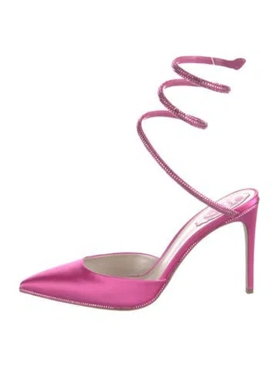 Pre-owned René Caovilla Satin Crystal Embellishments Pumps In Pink