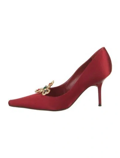 Pre-owned René Caovilla Satin Crystal Embellishments Pumps In Red