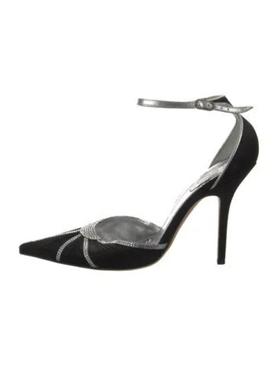 Pre-owned René Caovilla Satin Crystal Embellishments Pumps In Silver