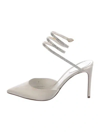 Pre-owned René Caovilla Satin Crystal Embellishments Pumps In White