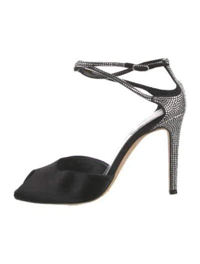 Pre-owned René Caovilla Satin Crystal Embellishments Sandals In Black