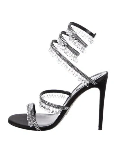 Pre-owned René Caovilla Satin Crystal Embellishments Sandals In Black