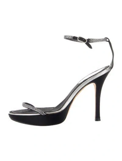 Pre-owned René Caovilla Satin Crystal Embellishments Sandals In Black