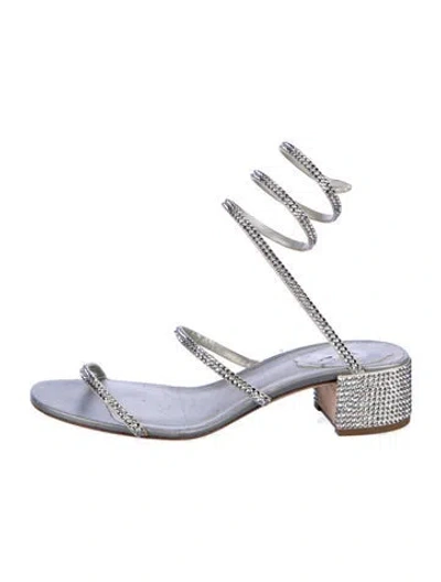 Pre-owned René Caovilla Satin Crystal Embellishments Sandals In Blue