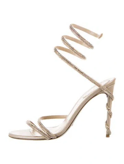Pre-owned René Caovilla Satin Crystal Embellishments Sandals In Neutrals