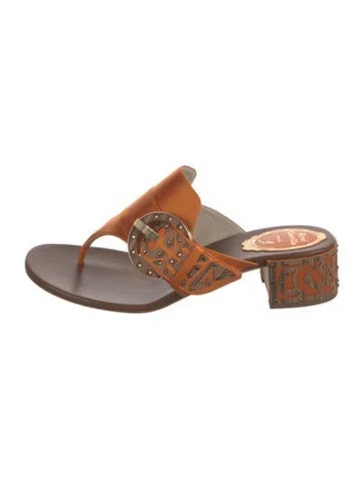 Pre-owned René Caovilla Satin Crystal Embellishments Sandals In Orange
