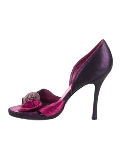 Pre-owned René Caovilla Satin Crystal Embellishments Sandals In Purple