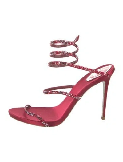 Pre-owned René Caovilla Satin Crystal Embellishments Sandals In Red