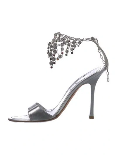 Pre-owned René Caovilla Satin Crystal Embellishments Sandals In Silver
