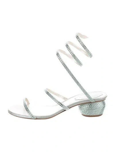 Pre-owned René Caovilla Satin Crystal Embellishments Sandals In Silver/white
