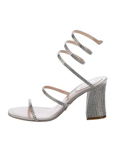 Pre-owned René Caovilla Satin Crystal Embellishments Sandals W/ Tags