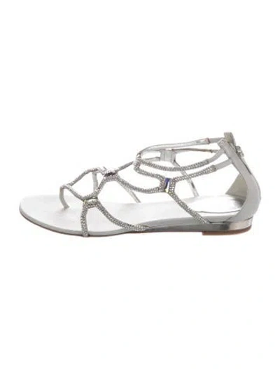 Pre-owned René Caovilla Satin Crystal Embellishments Sandals W/ Tags In Metallic/silver