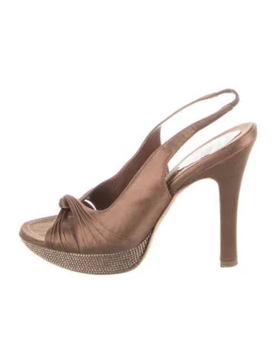 Pre-owned René Caovilla Satin Crystal Embellishments Slingback Pumps