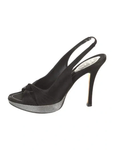 Pre-owned René Caovilla Satin Crystal Embellishments Slingback Pumps In Black