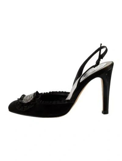 Pre-owned René Caovilla Satin Crystal Embellishments Slingback Pumps In Black