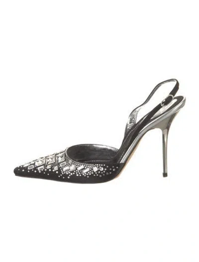 Pre-owned René Caovilla Satin Crystal Embellishments Slingback Pumps In Black