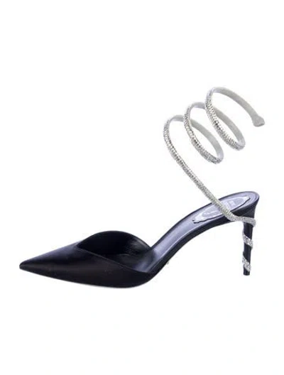 Pre-owned René Caovilla Satin Crystal Embellishments Slingback Pumps In Black